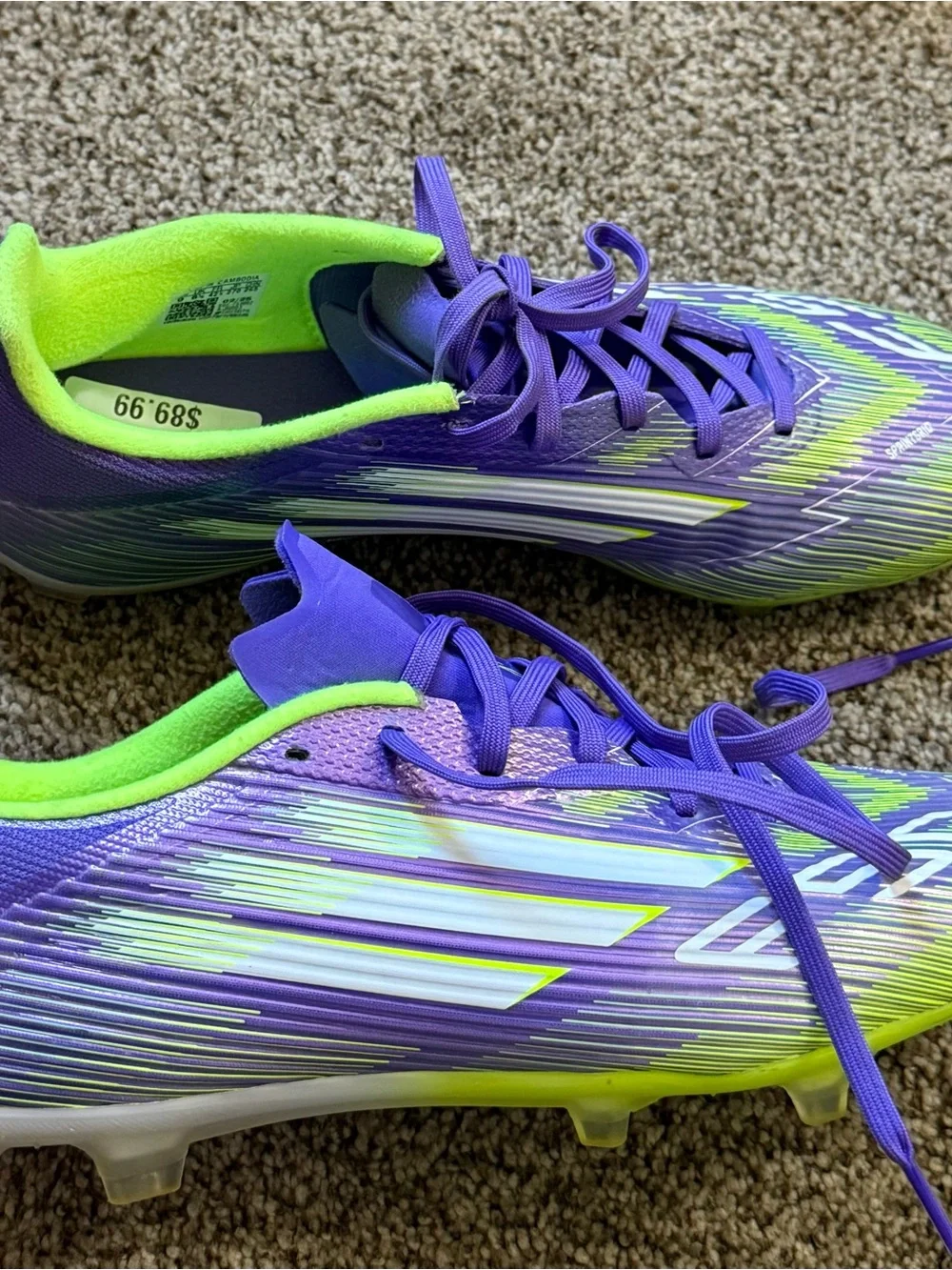 adidas Men’s Purple & Neon Green Athletic Shoes f50 soccer shoes